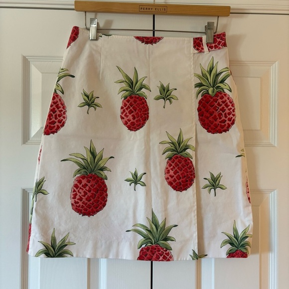 Talbots Stretch Ivory Pink Pineapple Skirt 8 Preppy Vacation Resort Summer Whim - Picture 1 of 7